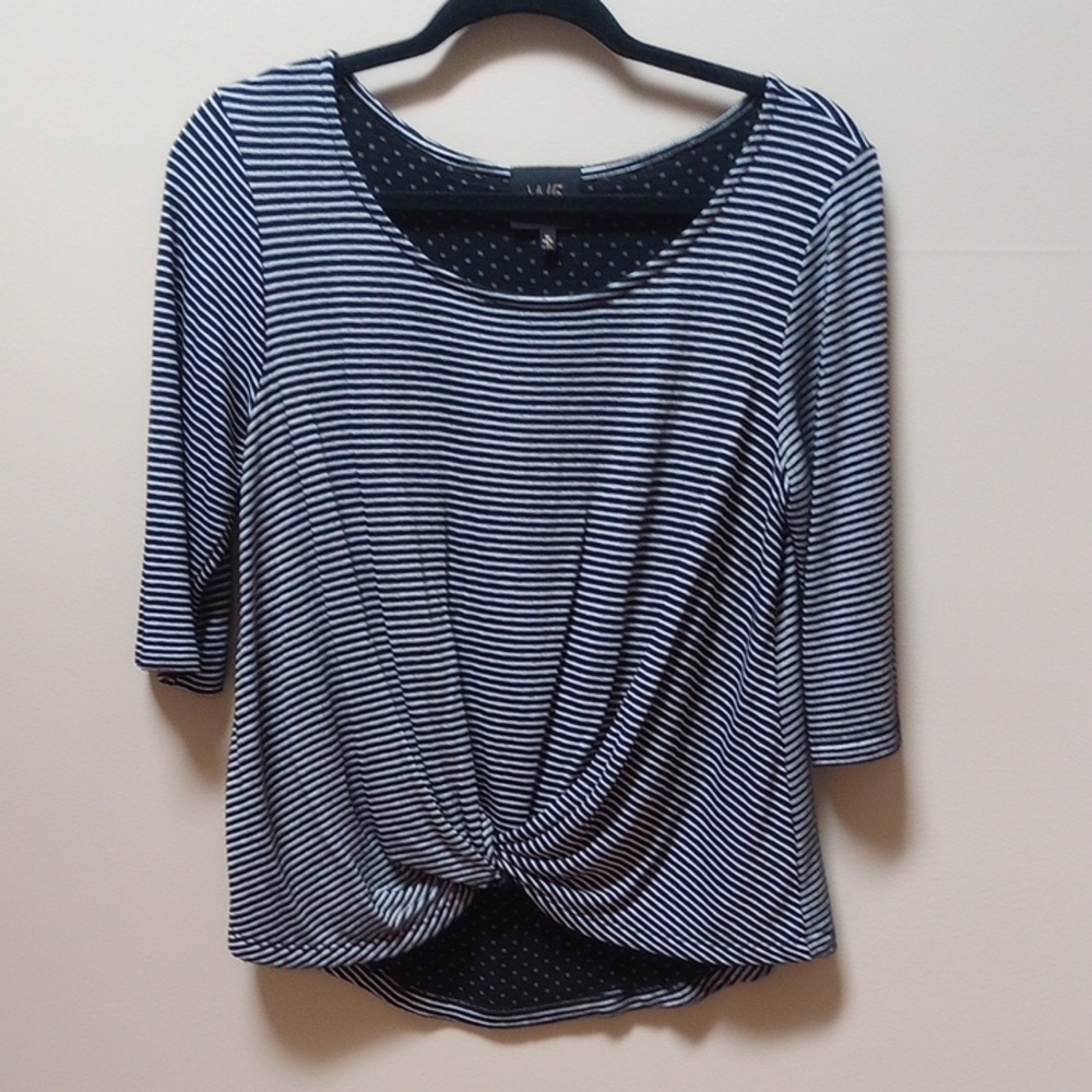 Vince Navy and White Striped Twist Front Blouse
